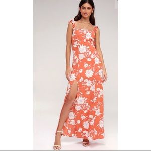 Coral Floral Maxi Dress w/ slit by Sage the Label